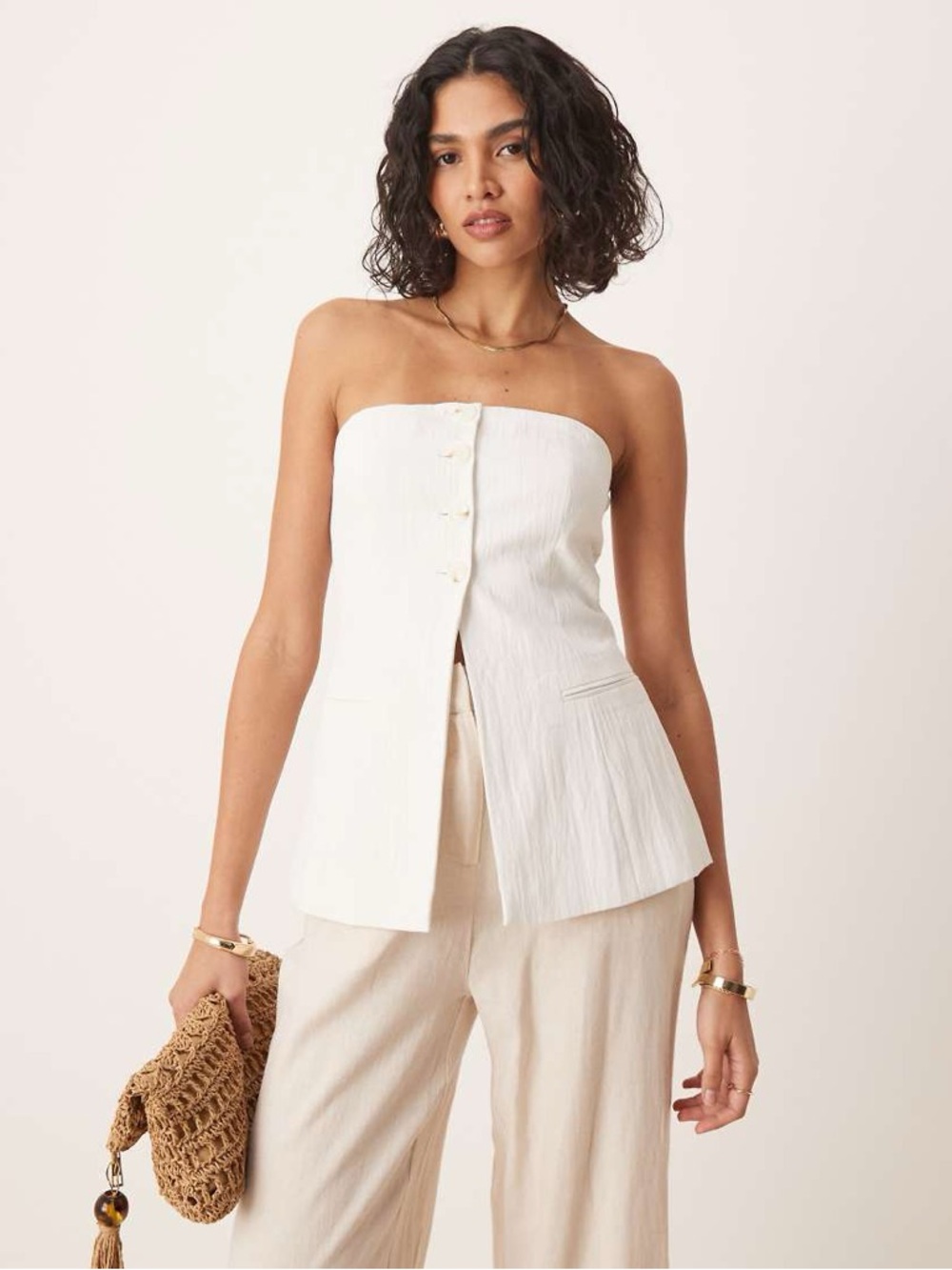 Stradivarius  Strapless Ivory Button-Front  Jacket Top NEW with Tags